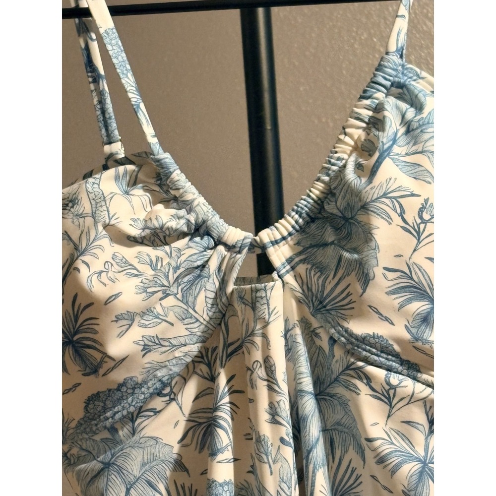 Shade & Shore Blue and White Palm Trees One Piece Swimsuit Adj Straps Sz L - Picture 6 of 6
